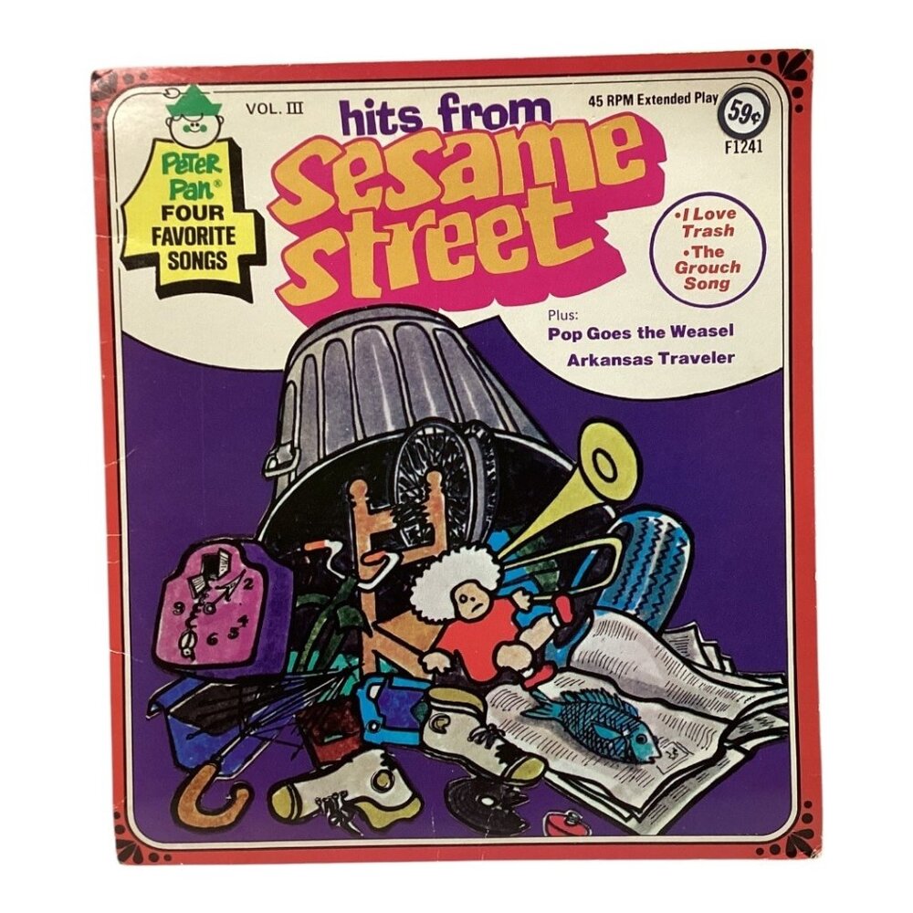 Vintage Sesame Street Vinyl Record Vol III 45 RPM I Love Trash & Grouch Song